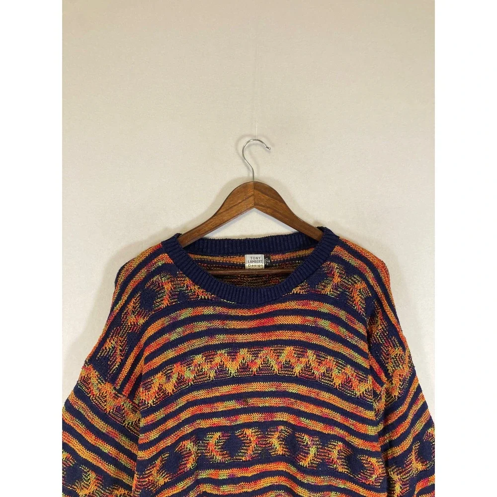 Vintage Tony Lambert Women‎ Med Multi Color Geometric Knit Coogi Style Sweater